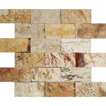 2 x 4 Split-faced Valencia Travertine Brick Mosaic Tile.