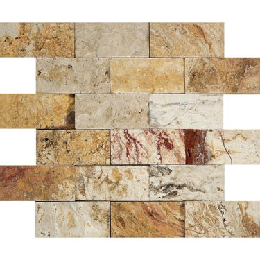 2 x 4 Split-faced Valencia Travertine Brick Mosaic Tile.