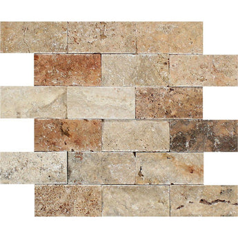 2 x 4 Split-faced Scabos Travertine Brick Mosaic Tile.