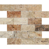 2 x 4 Split-faced Scabos Travertine Brick Mosaic Tile.