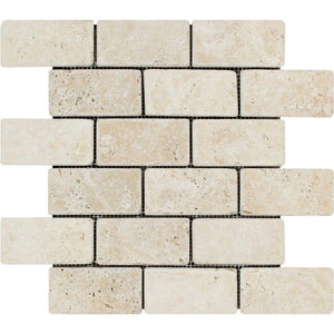 2 x 4 Tumbled Ivory Travertine Brick Mosaic Tile.