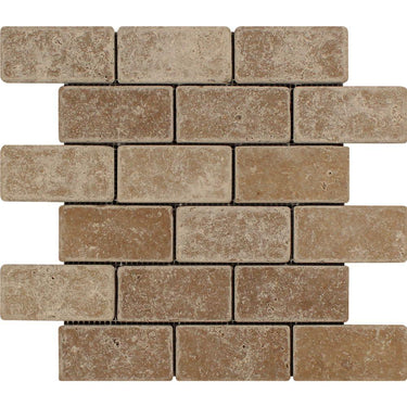 2 x 4 Tumbled Noce Travertine Brick Mosaic Tile.