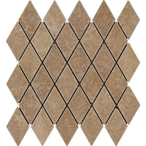 2 x 4 Tumbled Noce Travertine Diamond Mosaic Tile.