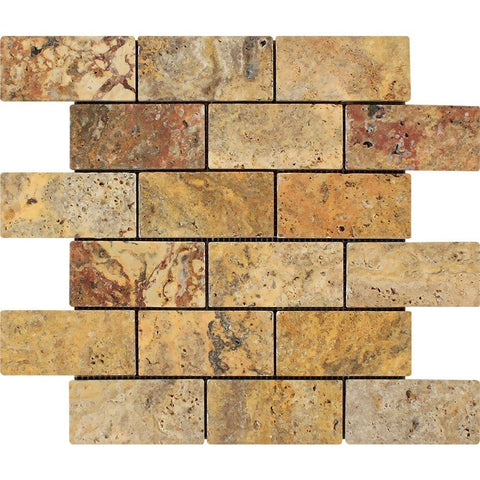 2 x 4 Tumbled Scabos Travertine Brick Mosaic Tile.