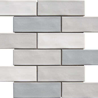 Silver Cloud Undulated 2x6 Porcelain Mosaic Tile - MosaicBros.com