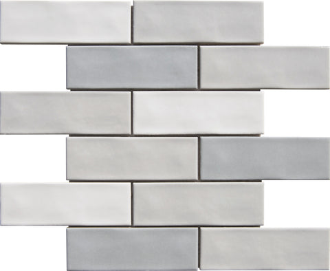 Silver Cloud Undulated 2x6 Porcelain Mosaic Tile - MosaicBros.com