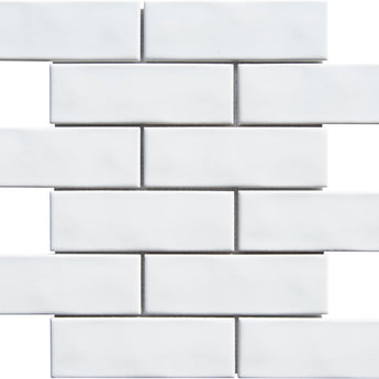 White Undulated 2x6 Porcelain Mosaic Tile - MosaicBros.com