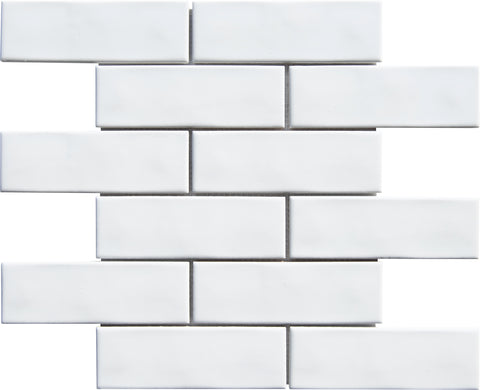 White Undulated 2x6 Porcelain Mosaic Tile - MosaicBros.com