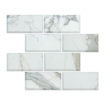 3 x 6 Deep-Beveled Honed Calacatta Gold Marble Tile.