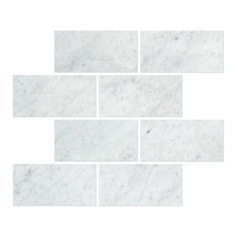 3 x 6 Honed Bianco Carrara Marble Tile.