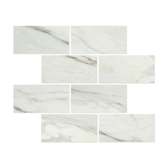 Honed Calacatta Gold marble tile in 3x6 size, natural stone tile with gold veining, from MosaicBros.com