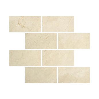 3 x 6 Polished Crema Marfil Marble Tile.