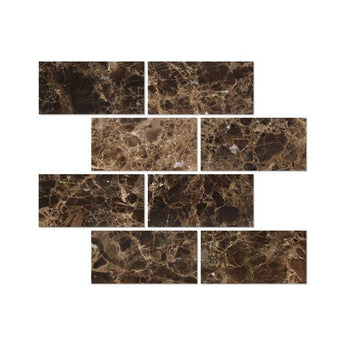 3 x 6 Polished Emperador Dark Marble Tile.