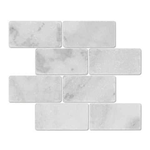 3 x 6 Tumbled Bianco Mare Marble Tile.
