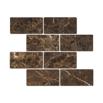 3 x 6 Tumbled Emperador Dark Marble Tile.