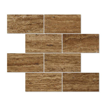 3 x 6 Unfilled Brushed Noce Exotic (Vein-Cut) Travertine Tile.