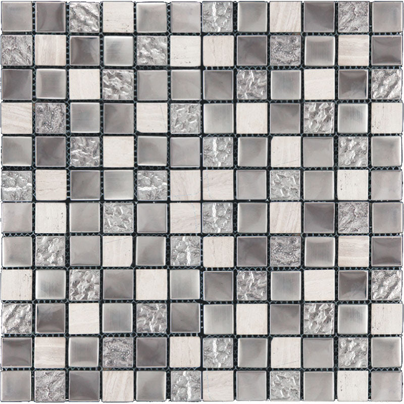 CRYSTAL SPRINGS BLAZE PLATINUM glass, stone Mosaic Tile.