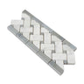 4 3/4 x 12 Polished Bianco Carrara Marble Basketweave Border w/ Blue-Gray Dots.