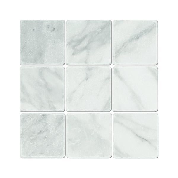 4 x 4 Tumbled Bianco Mare Marble Tile.