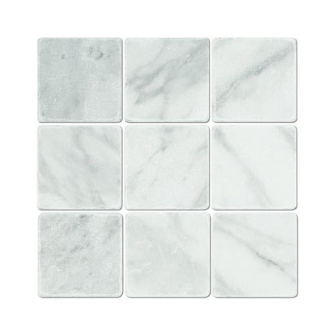 4 x 4 Tumbled Bianco Mare Marble Tile.