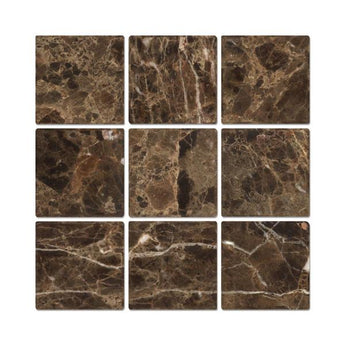 4 x 4 Tumbled Emperador Dark Marble Tile.
