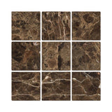 4 x 4 Tumbled Emperador Dark Marble Tile.