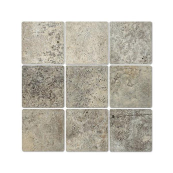 4 x 4 Tumbled Silver Travertine Tile.