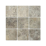 4 x 4 Tumbled Silver Travertine Tile.