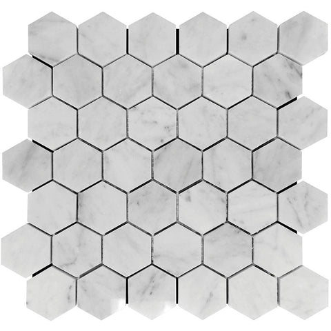 MARBELLA Carrarra Hex 2x2 polished Bianco Carrara Mosaic Tile.