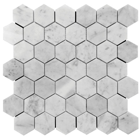 MARBELLA Carrarra Hex 2x2 honed Bianco Carrara Mosaic Tile.