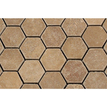 noce travertine 2×2 hexagon tumbled mosaic tile