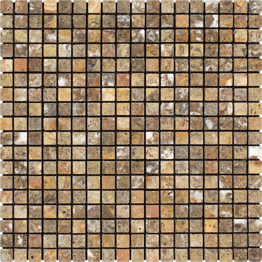 5/8 x 5/8 Tumbled Scabos Travertine Mosaic Tile.