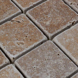 Noce Travertine 2x2 Tumbled Mosaic Tile.