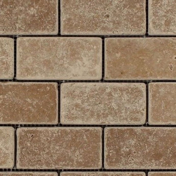 Noce Travertine 2x4 Tumbled Mosaic Tile.