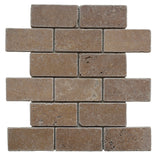 Noce Travertine 2x4 Tumbled Mosaic Tile.