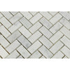 5/8 x 1 1/4 Honed Bianco Carrara Marble Mini Herringbone Mosaic Tile.