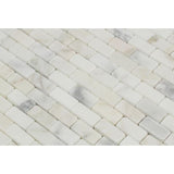 5/8 x 1 1/4 Honed Calacatta Gold Marble Baby Brick Mosaic Tile.