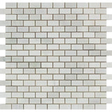 5/8 x 1 1/4 Honed Oriental White Marble Baby Brick Mosaic Tile.