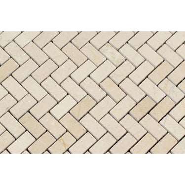 5/8 x 1 1/4 Polished Crema Marfil Marble Herringbone Mosaic Tile.