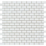 5/8 x 1 1/4 Polished Thassos White Marble Baby Brick Mosaic Tile.