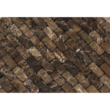 5/8 x 1 1/4 Tumbled Emperador Dark Marble Baby Brick Mosaic Tile.