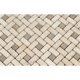 5/8 x 1 1/4 Tumbled Ivory Travertine Mini Pinwheel Mosaic Tile w/ Noce Dots.