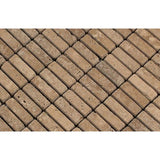 5/8 x 2 Tumbled Noce Travertine Single-Strip Mosaic Tile.