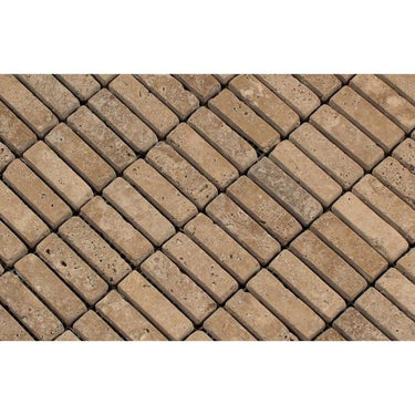 5/8 x 2 Tumbled Noce Travertine Single-Strip Mosaic Tile.