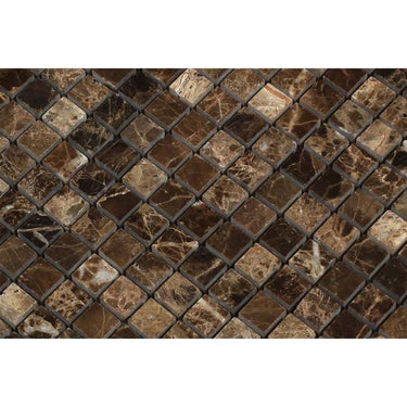 5/8 x 5/8 Polished Emperador Dark Marble Mosaic Tile.