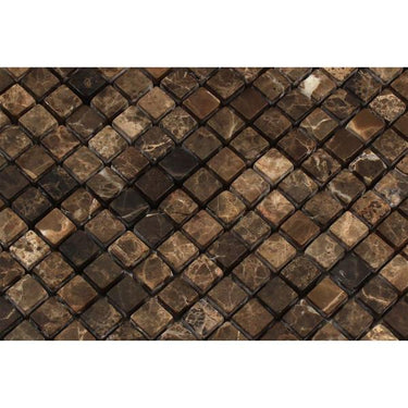5/8 x 5/8 Tumbled Emperador Dark Marble Mosaic Tile.