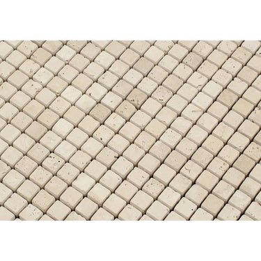 5/8 x 5/8 Tumbled Ivory Travertine Mosaic Tile.