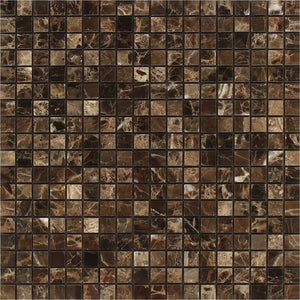 5/8 x 5/8 Polished Emperador Dark Marble Mosaic Tile.