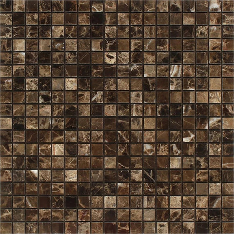 5/8 x 5/8 Polished Emperador Dark Marble Mosaic Tile.