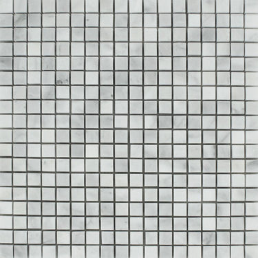 5/8 x 5/8 Polished Bianco Mare Marble Mosaic Tile.